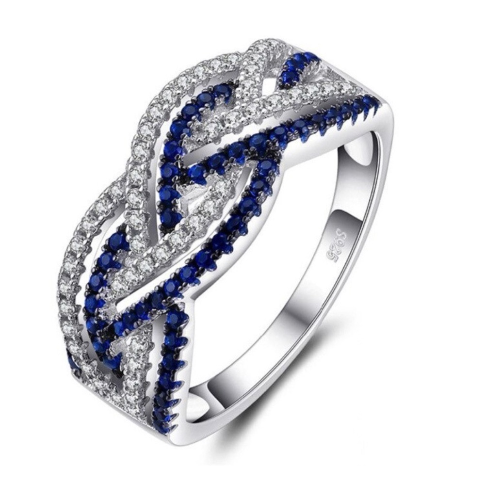 Clear Cobalt Blue Crystal Crossover Ring